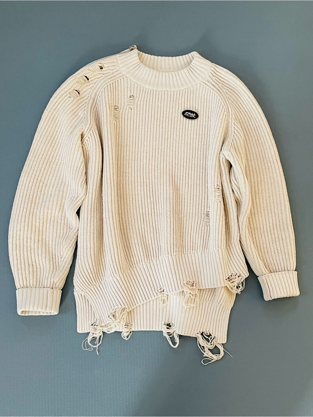 Distressed Crewneck Sweater in Cream - Unbranded